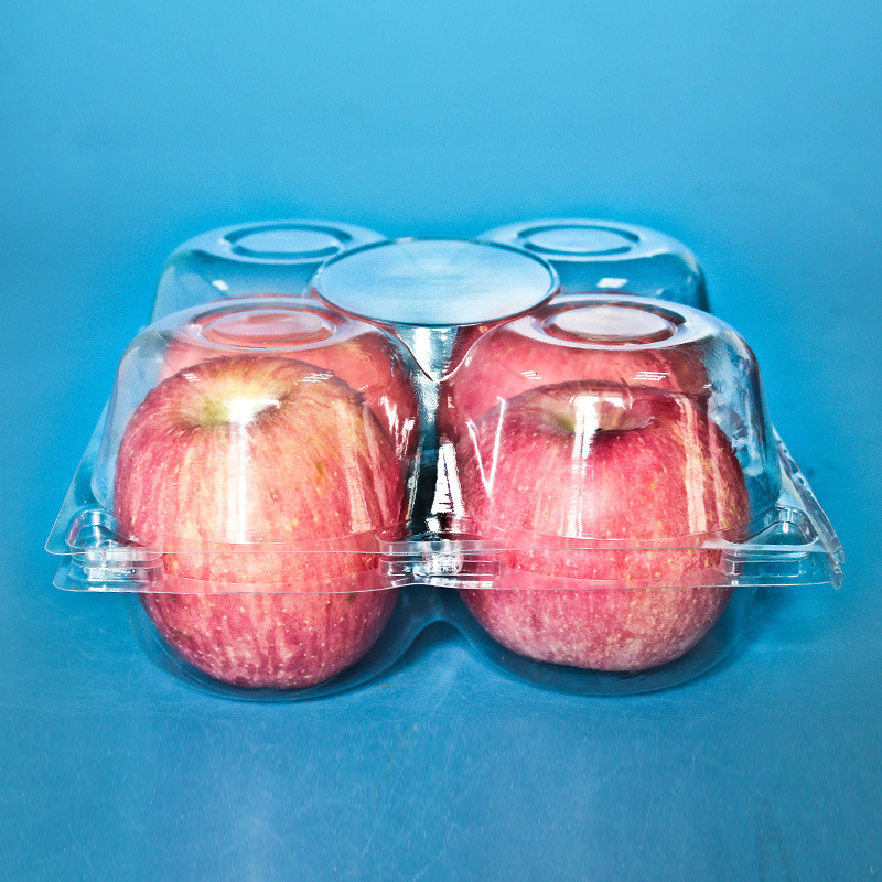 Customized 4 Holes Apple Fruit Plastic Clamshell Punnet Packaging