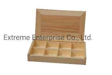 Unfinished Wooden Tea Bags Gift Packaging Box 8 Compartment