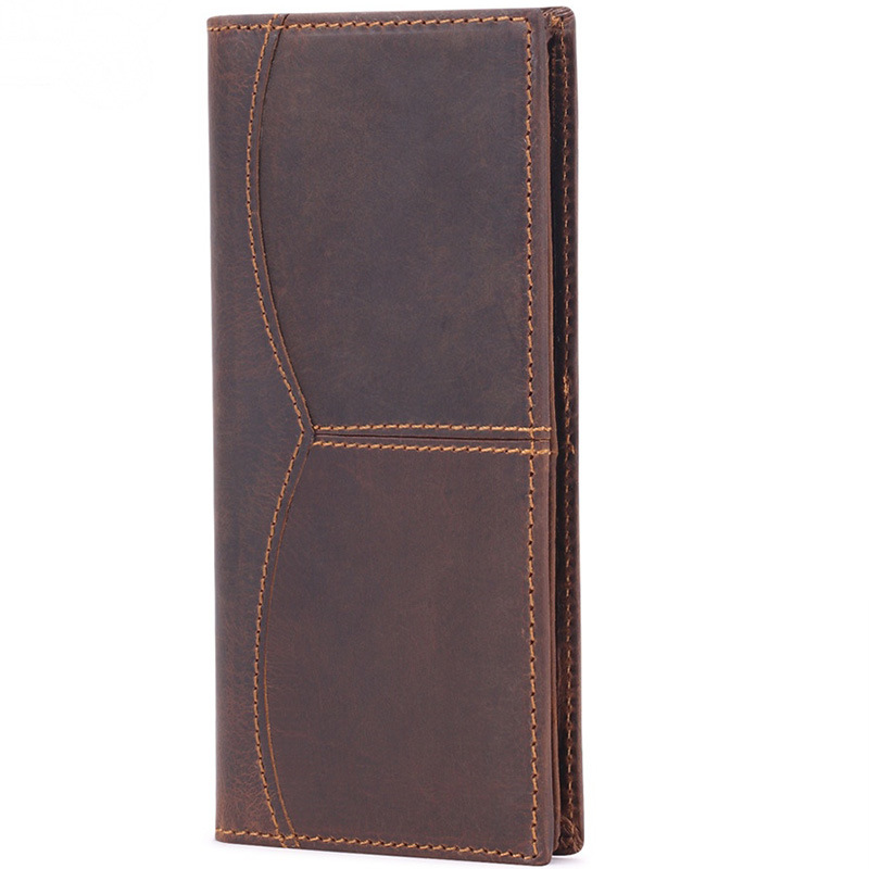 Vintage Style Wax Genuine Leather Men Long Wallet