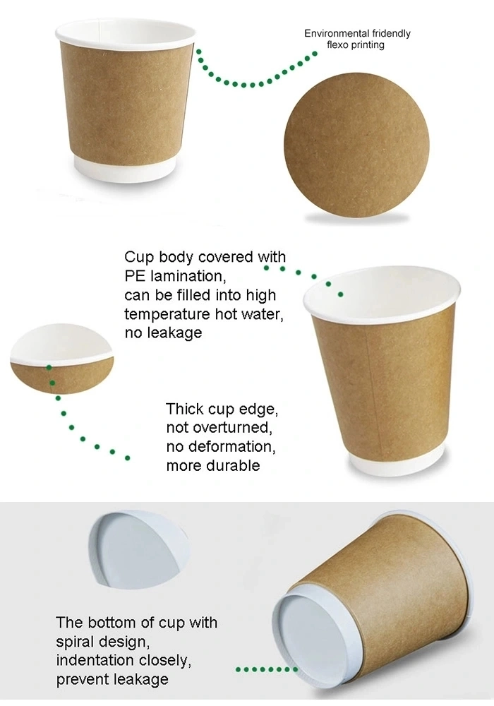 Manufacturers Wholesale Good Quality Paper Cup 12 Oz Double Wall Paper Cup with Lids Straw Sleeves