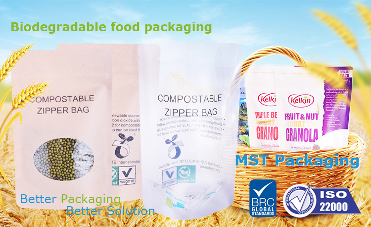 Block Bottom Bio Degradable Compostable Packaging Plastic Bag for Food