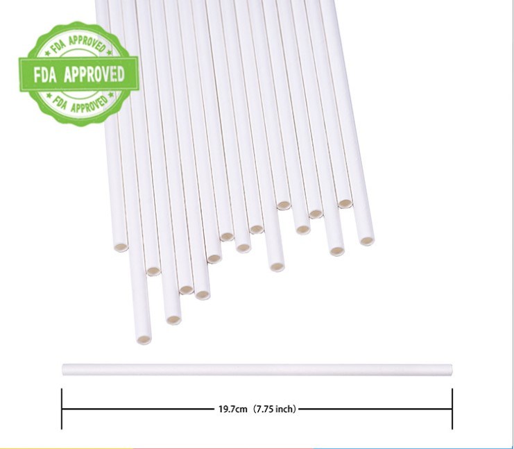 100% Biodegradable White Paper Drinking Straws 197*6mm