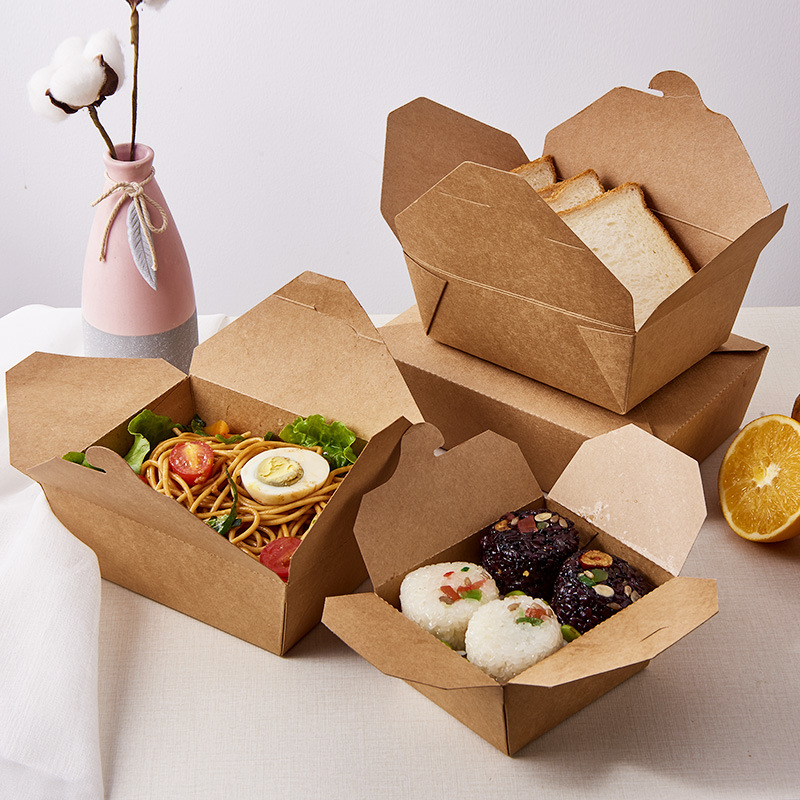 Recycled Folded Kraft Paper Food Box for Fast Food and Salad