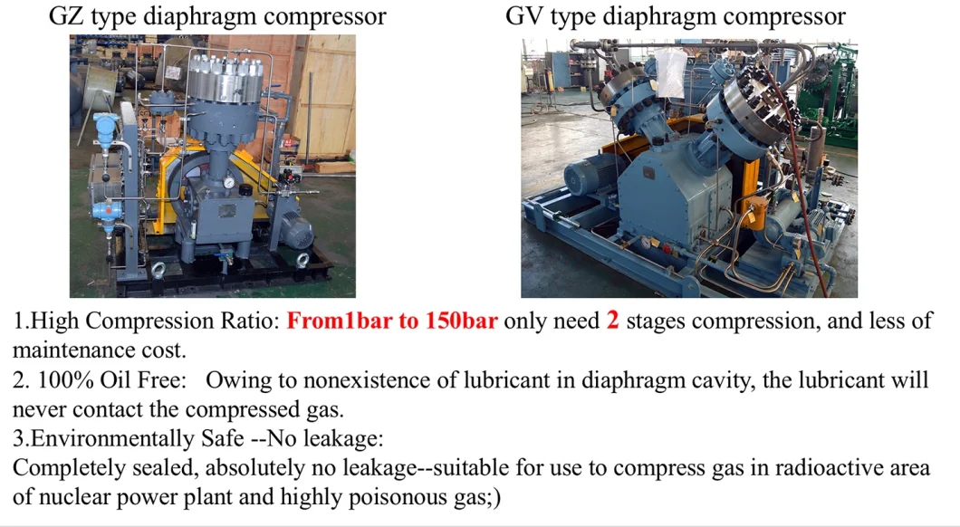 4bar 320bar V Type Oil-Free Hydrogen Gas Diaphragm Piston Compressor (GV-10/4~320)