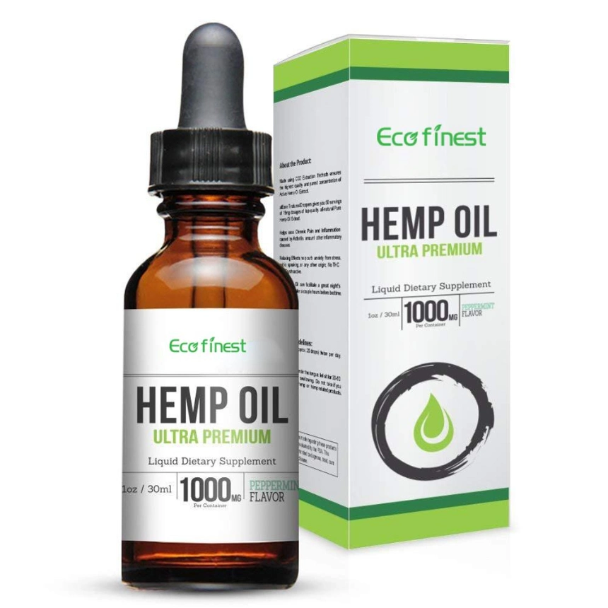 Eco Finest Organic Hemp Seed Oil by 100% Pure Cold Pressed Hemp Seed Oil - 1000mg
