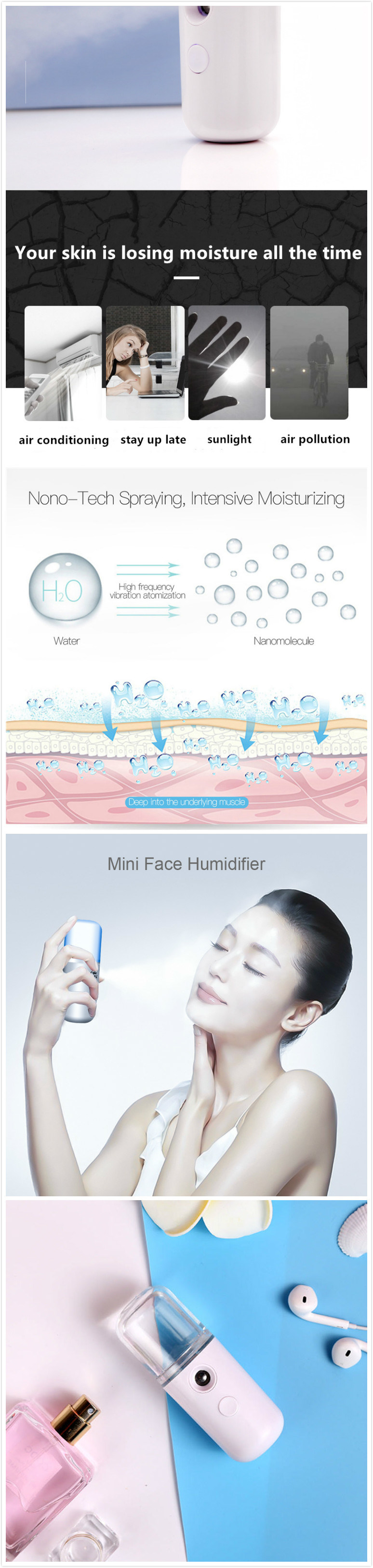 Beauty Personal Care Face Water Care Easy Absorb Portable Facial Steamer Facial Nano Spray