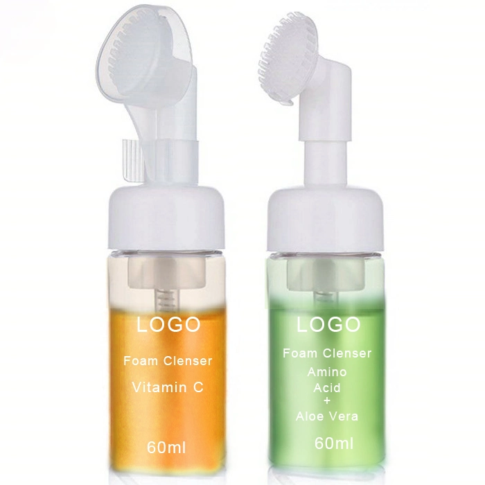 Private Label Organic Face Wash Aloe Vera Amino Acid Foam Washing Cleanser with Silicone Brush