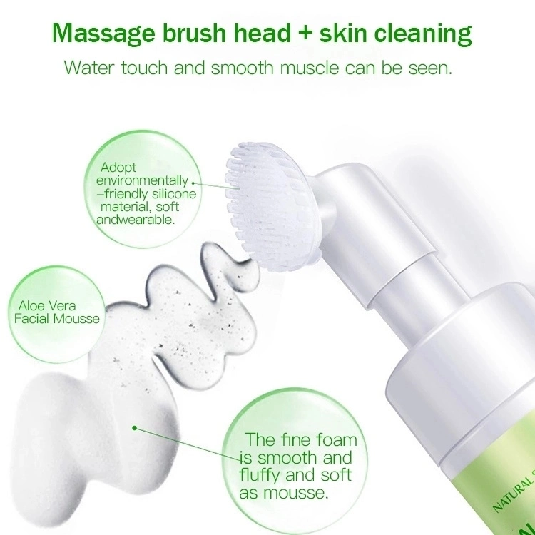 Private Label Organic Face Wash Aloe Vera Amino Acid Foam Washing Cleanser with Silicone Brush