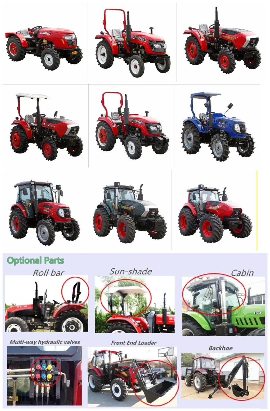 Tractor Manufacturer Supply 50, 55, 60 HP 4 Whee Driven Farm, Small, Mini Tractor