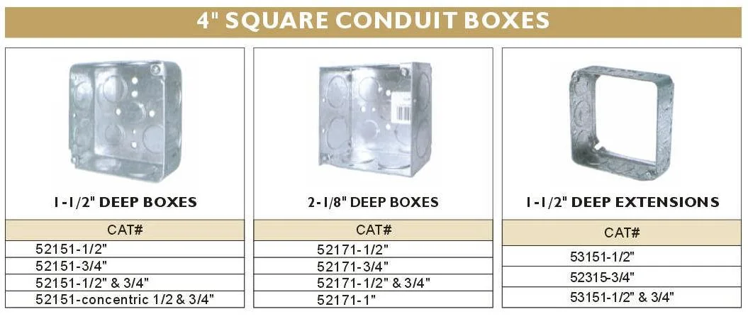 Square Galvanized Steel Electrical Switch Boxes Junction Boxes for Metal Pipe