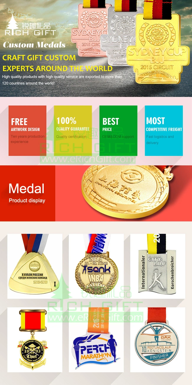 Cheap Custom Metal/Running/Sports/Gold/Golden/Marathon/Award/Military/Souvenir Medal No Minimum Order