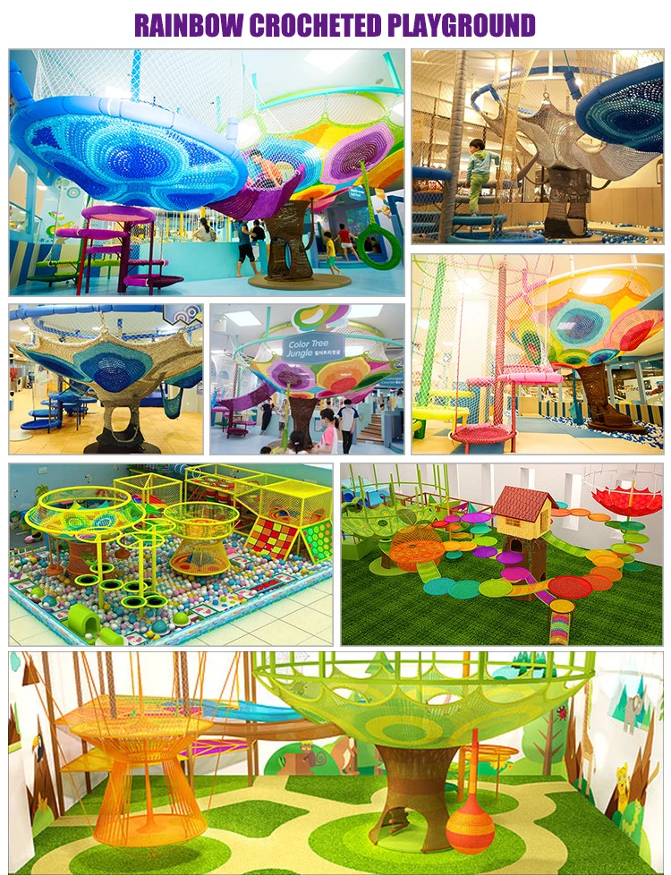 Rainbow Climbing Net Playground Croteched Indoor Playground Customized Colorful Tree Color Cave Climbing Rope Net