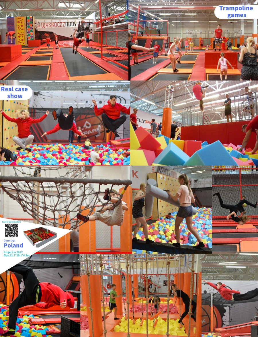 Children Trampoline with Ninja Course, Indoor Rock Climbing, Battle Beam