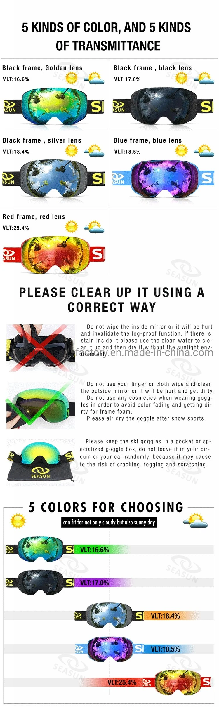 Wholesale Custom Logo Goggles Ski Snow Goggles Magnetic