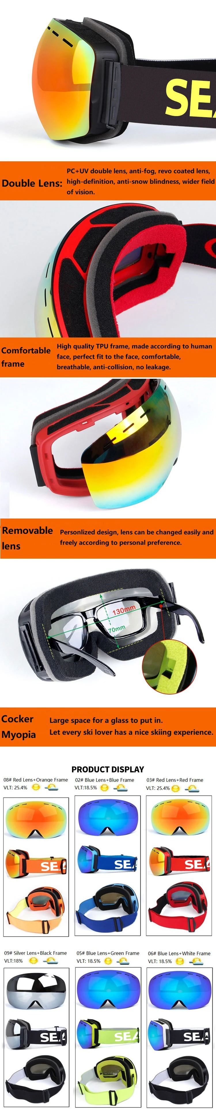 Fire Outdoor Ski Goggles Snowboard Ski Goggles for Kinds of Color to Choose