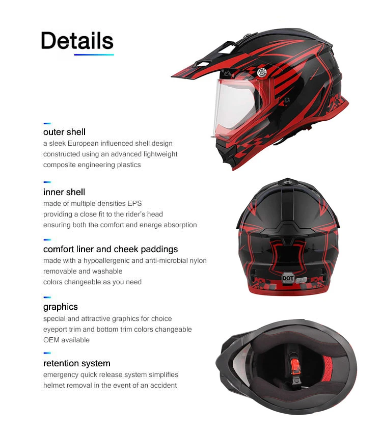 Female Dirt Bike Helmets Factory Price Motocross Helmets Parts with DOT