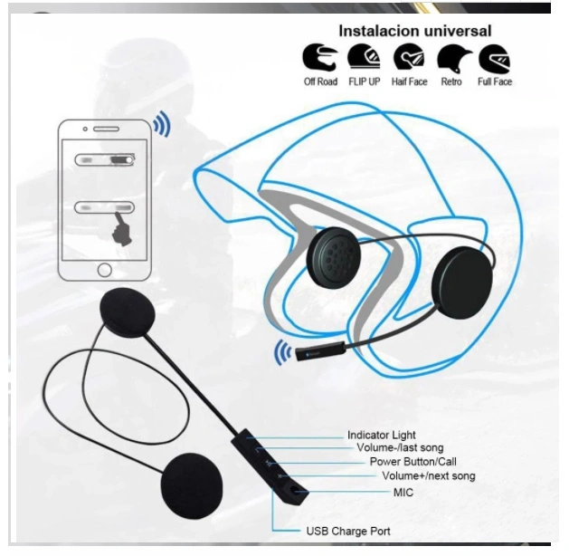 Wireless Bluetooth 5.0 Motorcycle Helmet Headset Handsfree Call Headphone