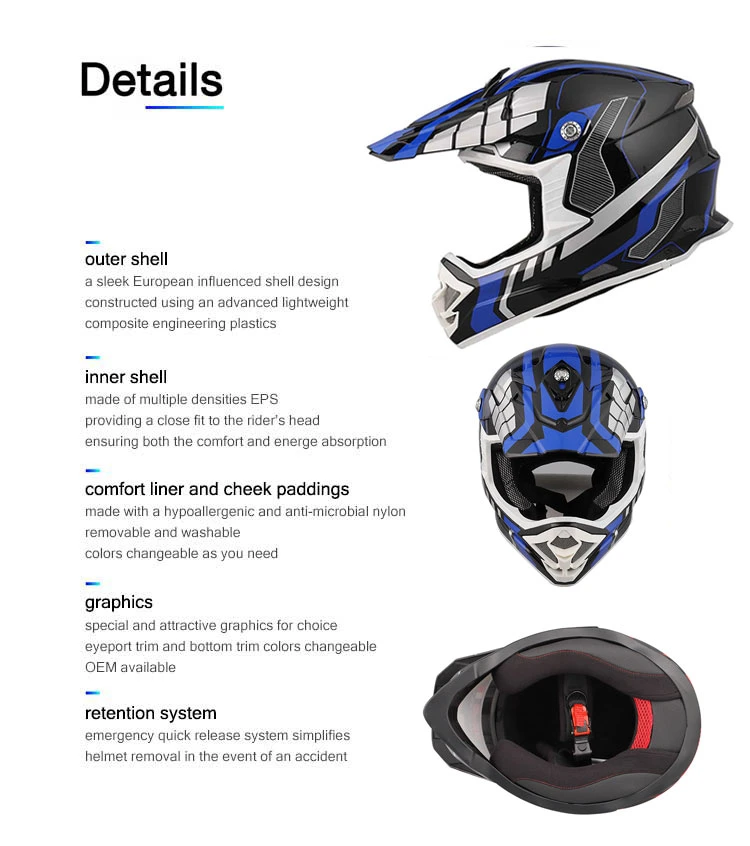 off Road Helmets High Density ABS Material Washable Motor Full Face Helmet Protective