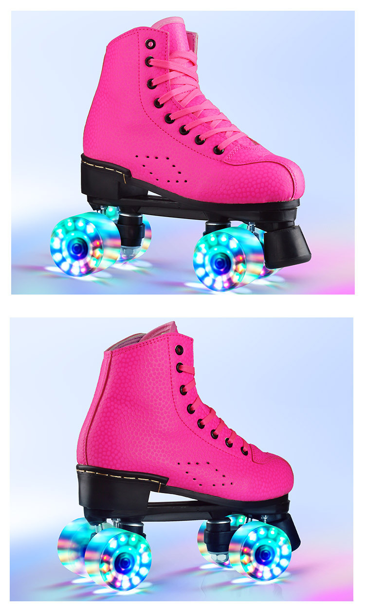 Quads Roller Skate Quads PU Leather 4 Wheels Shiny High-Top Roller Skate for Boys and Girls