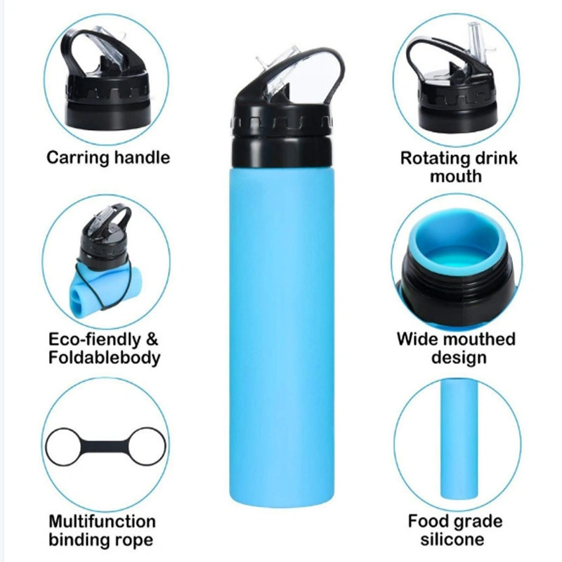 2018 Portable Collapsible Silicone Travel Foldable 500ml/17oz Bike Water Bottle
