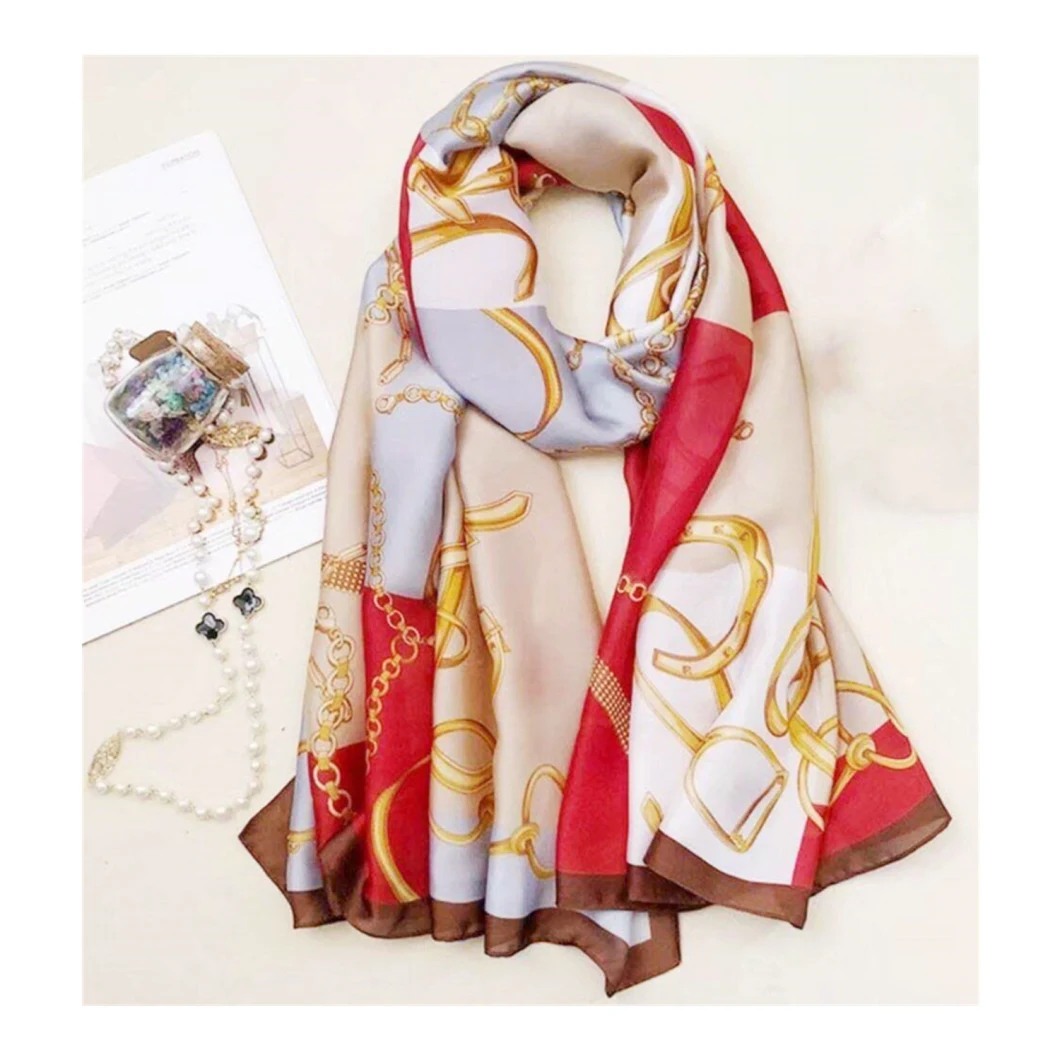 Fashion Scarf Red Print Faux Silk Long Scarf, Wholesale Shawls Women's Hijab