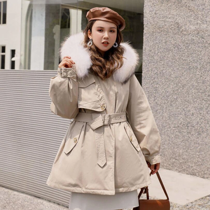 Winter Women Fox Hair Fur Collar Quilted Outwear Womens Parkas White Duck Velvet Down Jacket