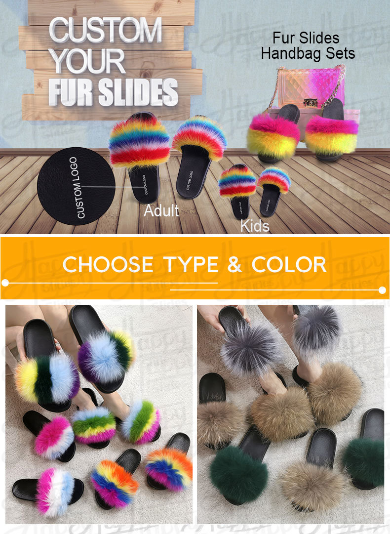 Happyslides Custom Raccoon Fox Faux Fur Slide Sandals Custom Women Fashion Fur Slides