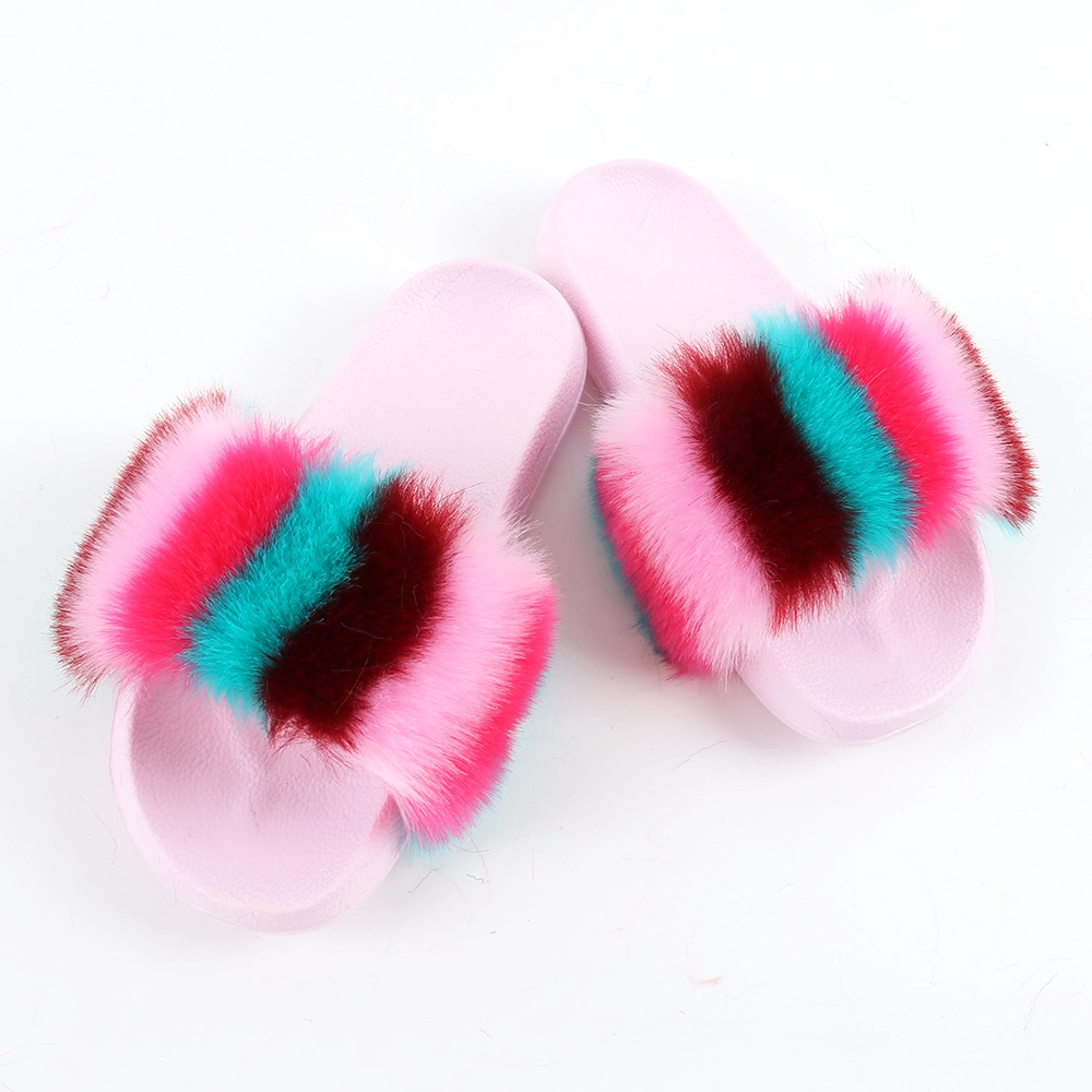 Cheap Fur Slides Wholesale Fur Slippers Casual Fox Fur Sandals Colored Plush Outdoor Slippers for Women