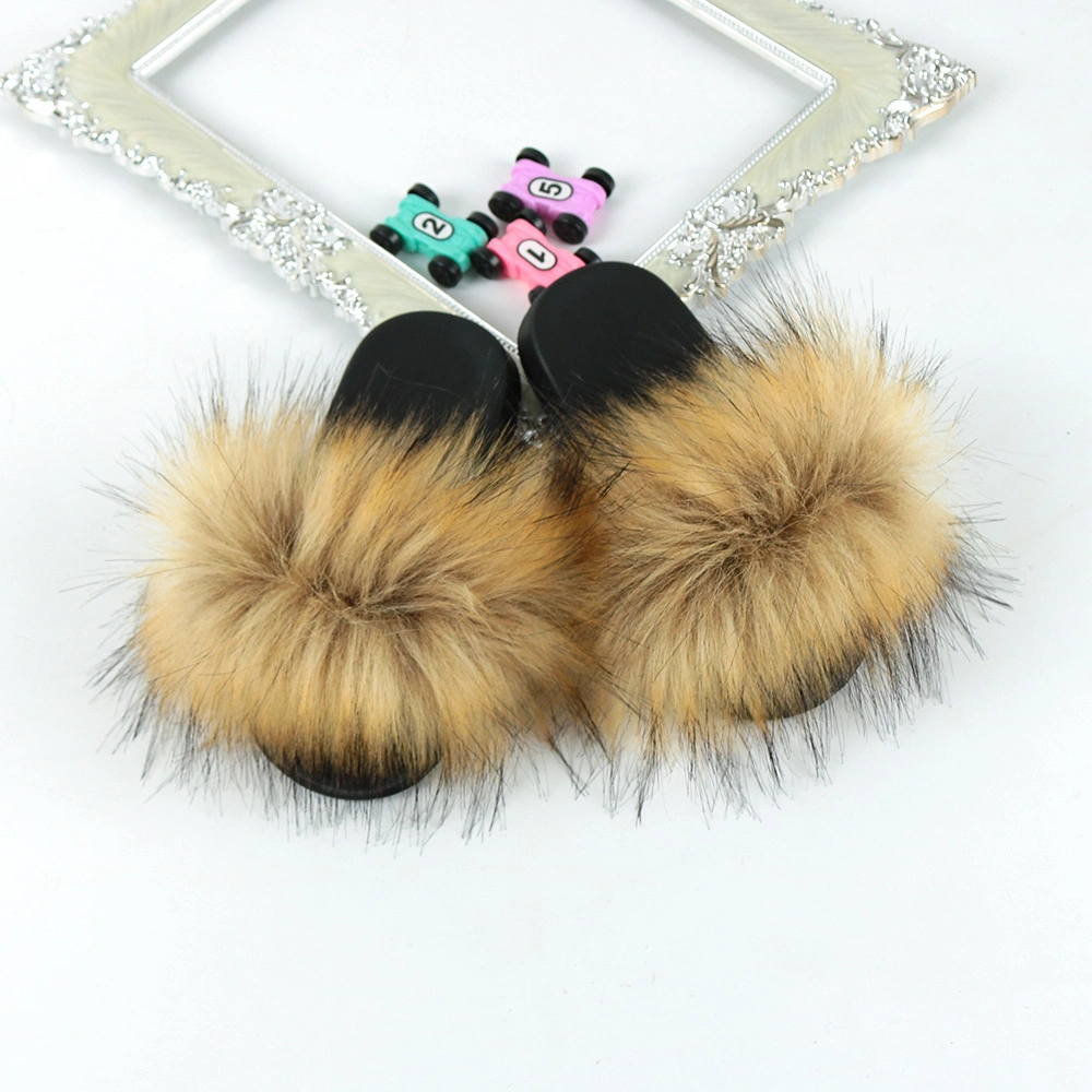 Hot Selling Girls Toddler Fox Fur Sandals Slides Fluffy Fuzzy for Kid Child