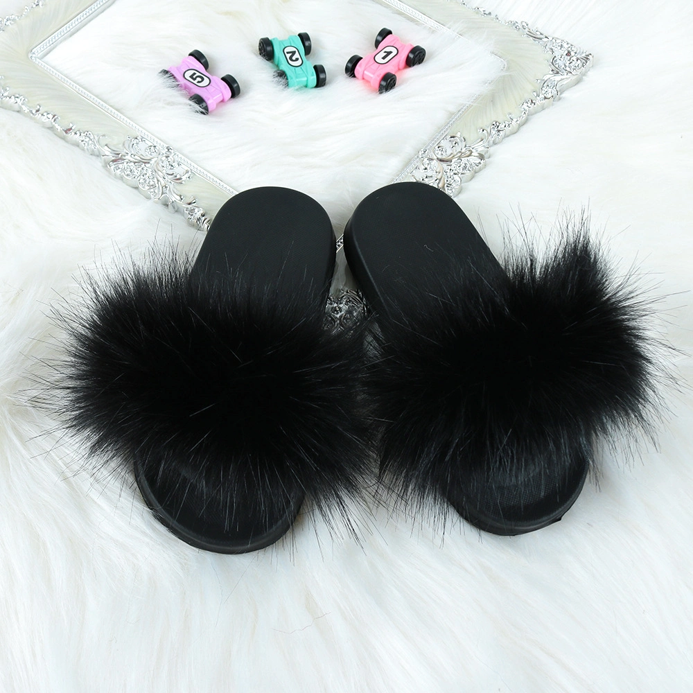 Kid Shoe Wholesale Fur Slippers, Cute Fluffy Upper Sandals for Girls, Home Slippers