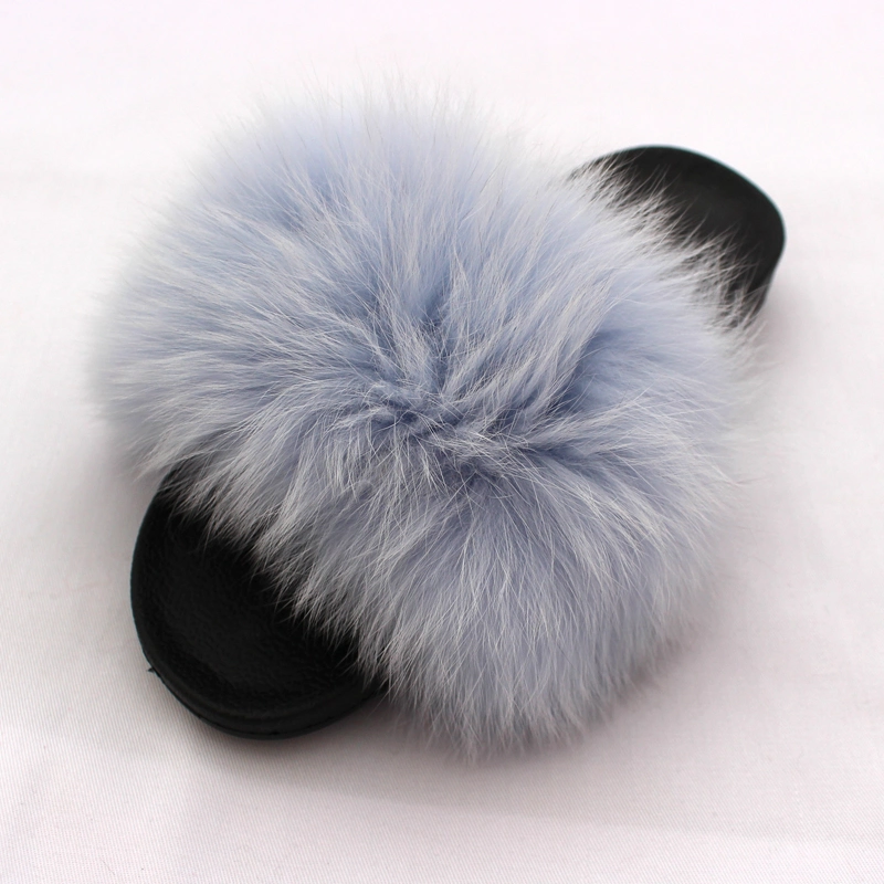 Wholesale Women Fur Slippers Real Fox Fur Genuine Fur Slide Sandals