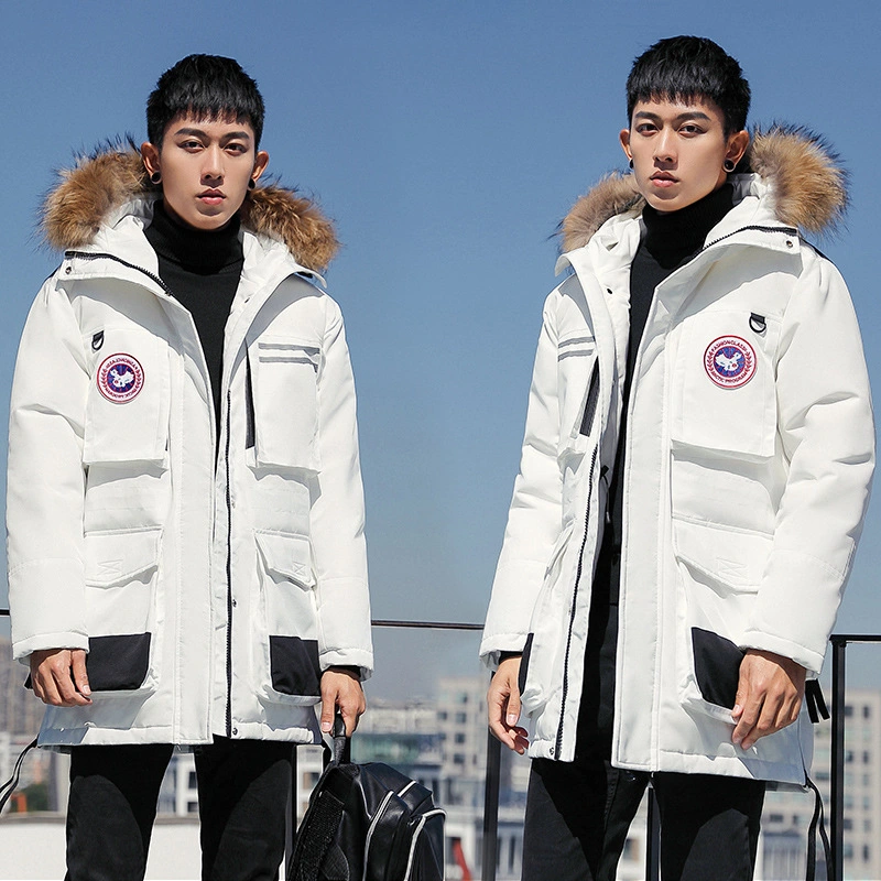 Winter Mens Fashion Thick Warm Hooded Coat Long Puffer Jackets with Fur Hood