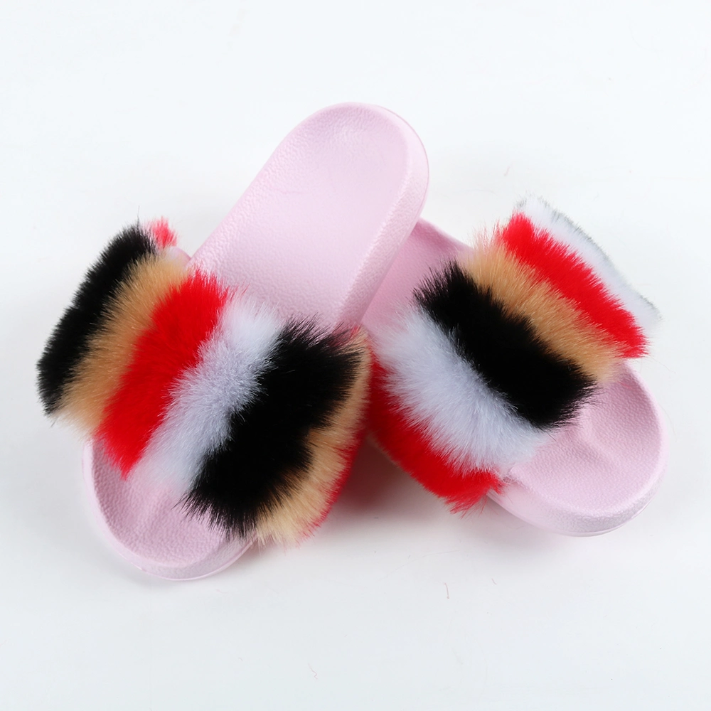 Cheap Fur Slides Wholesale Fur Slippers Casual Fox Fur Sandals Colored Plush Outdoor Slippers for Women