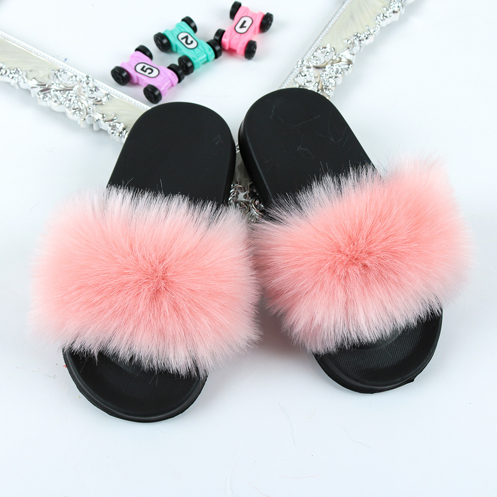 Girl Shoe Comfortable Soft Fur Slippers, Kids Shoes Indoor Outdoor Fur Slides, Fur Sandals for Kids