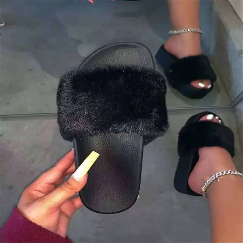 New Style Rainbow Fashion Fur Slides Wholesale Ladies Fur Slippers Platform Women Sandals