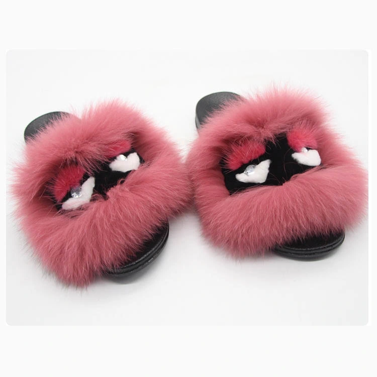Wholesale Soft Children Fox Fur Slippers/ Kids Real Fur Sandals/ Baby Fur Slides Fur Sliders