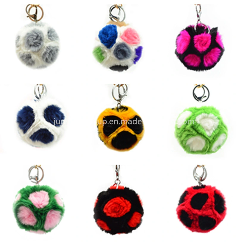 Christmas Gift China Real Faux Fox Fur Colorful Football Keychain