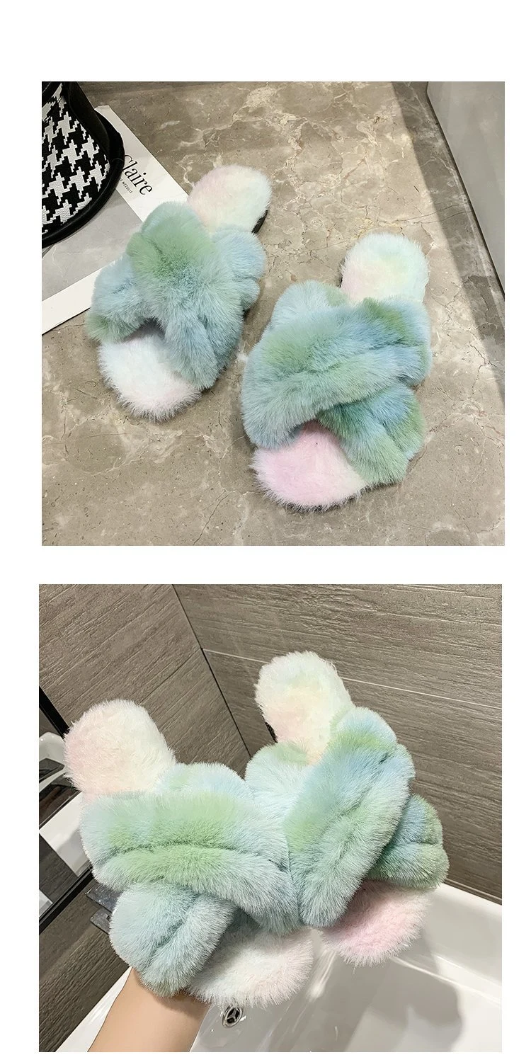 Cross Band Fur Slides, Wholesale Fur Slippers for Women, Colorful Fur Sandals Slippers