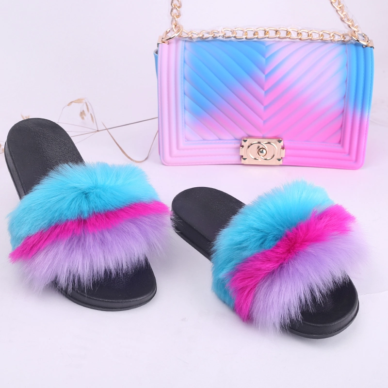 Wholesale Fur Slippers, Women's Fashion Furry Sandal&Bags, Hot Sale Ladies Shoes