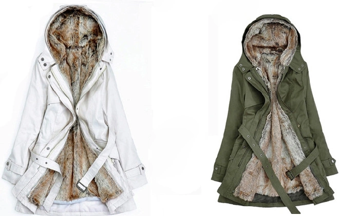 Fashion Womens Winter Warm Long Windbreaker Cotton-Padded Faux Fur Lining Parka Jacket