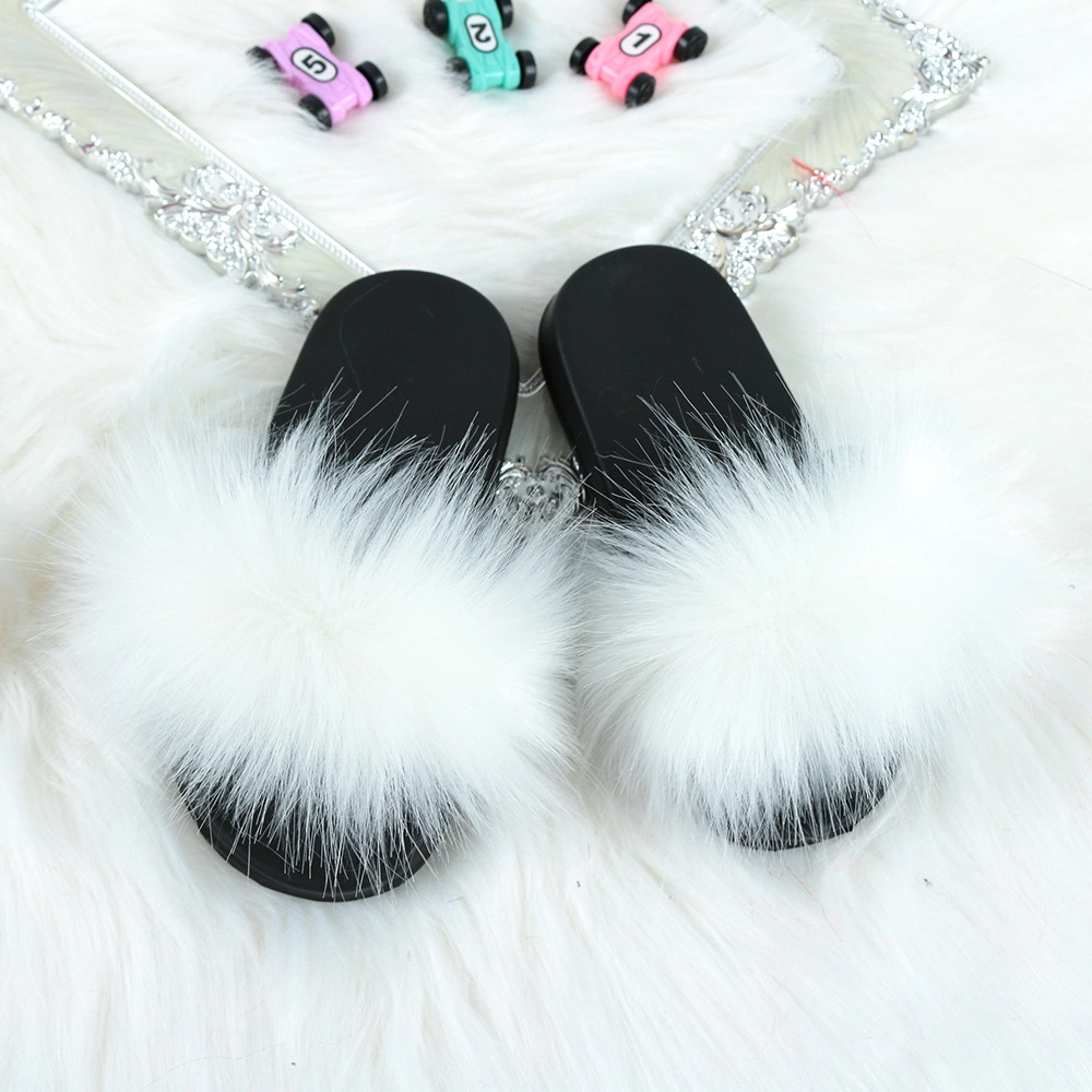 Children Fox Fur Slippers Kids Real Fur Sandals