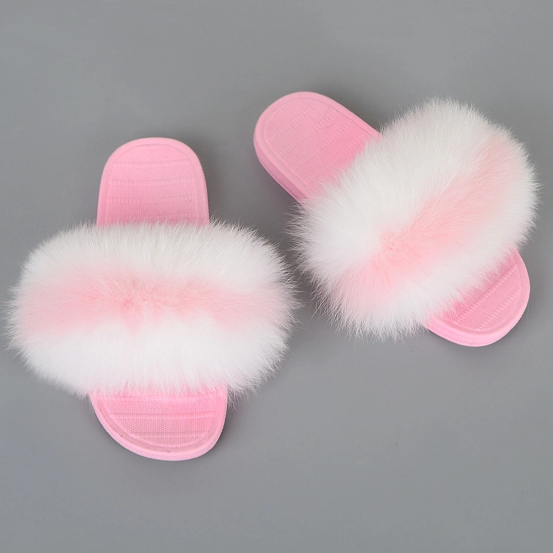 Wholesale Price Ladies Slippers Real Fox Genuine Fur Slide Sandals for Women