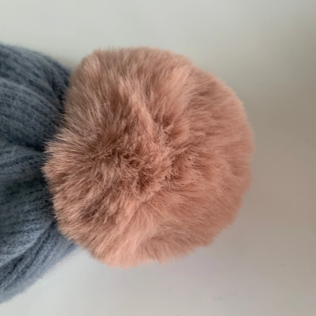 Basic Knitted with Soft Fake Fur Pompom Warm Neck Scarf