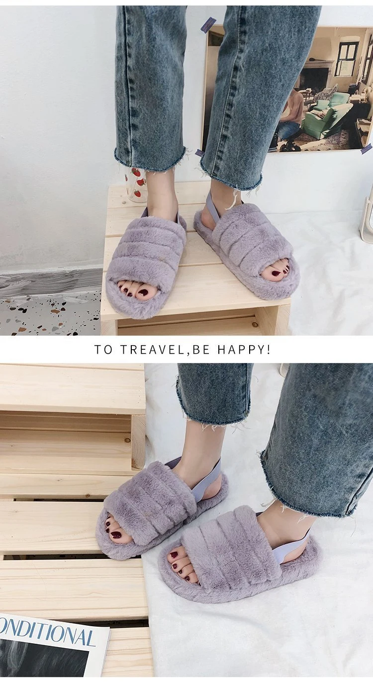 Cheap Wholesale Fur Slippers, Comfort Fur Sandals, Fluffy Fur Sandals with Straps