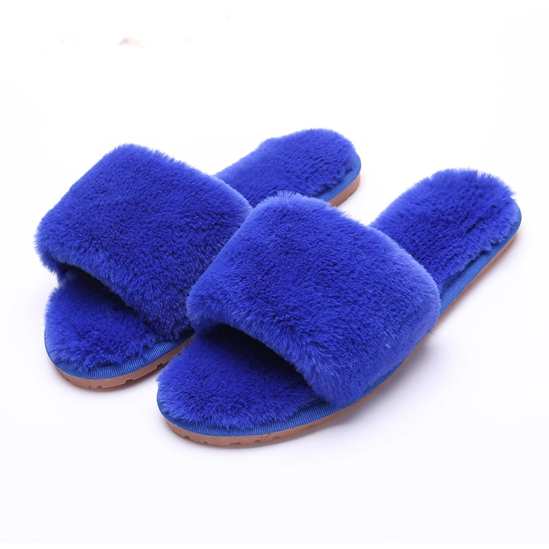 Superstarer Indoor Designer Fluffy Fox Fur Slippers Sandals Black Racoon Fox Fur Slides for Women