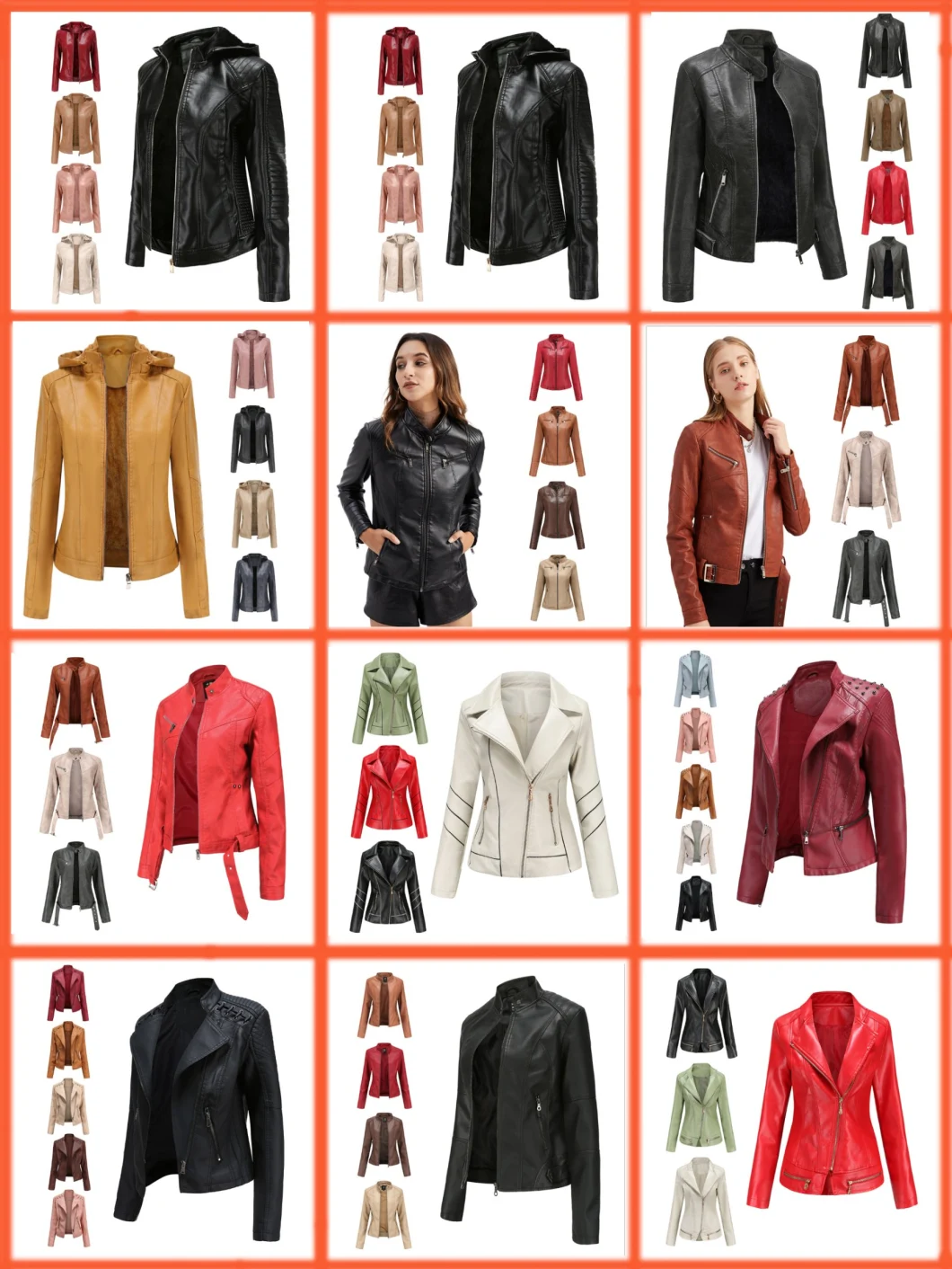 Leather Jacket for Girls Cream Leather Jacket Women′s Faux Leather Coats & Jackets Plus Size Winter Coats Outerwear Black Faux Fur Jacket