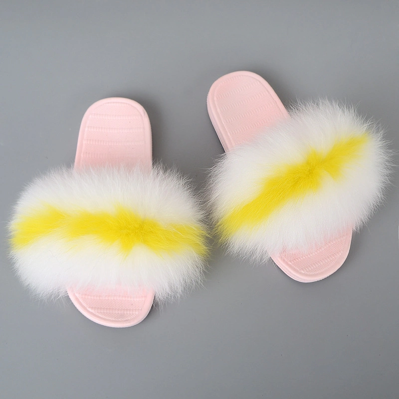 New Real Raccoon Fur Slippers Women Slides Indoor Flip Flops Flat Fur Sandals