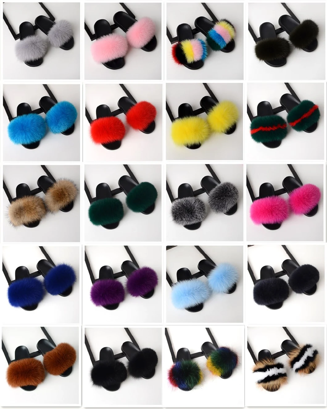 Superstarer 2020 Womens Designer Fluffy Rainbow Girls Faux Wholesale Fox Real Fur Slides Sandals for Women Fur Sandals
