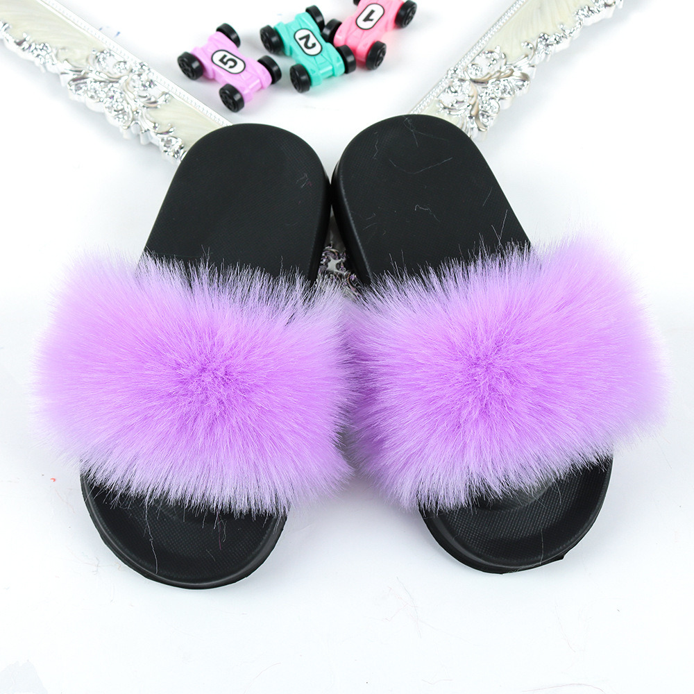 Girl Shoe Comfortable Soft Fur Slippers, Kids Shoes Indoor Outdoor Fur Slides, Fur Sandals for Kids