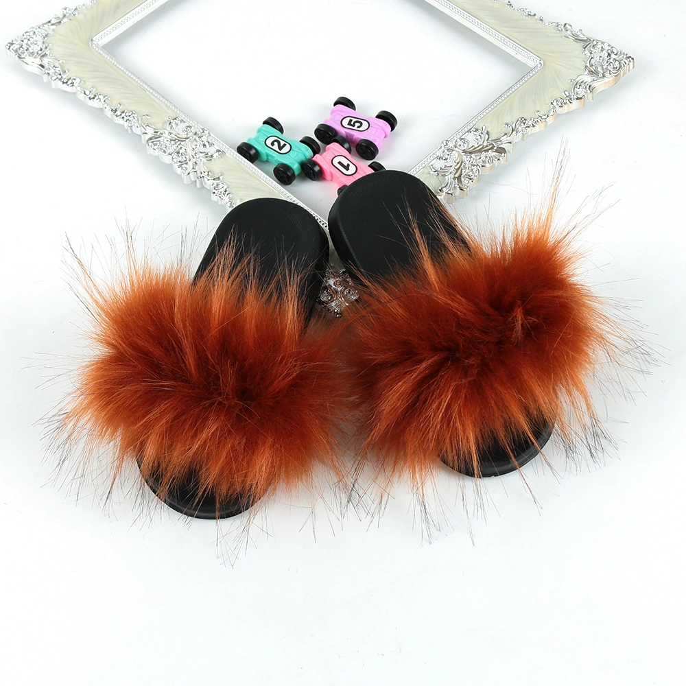 Hot Selling Girls Toddler Fox Fur Sandals Slides Fluffy Fuzzy for Kid Child
